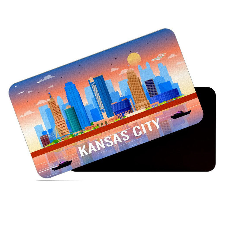 dhcrafts Rectangular Rubber Fridge Magnet / Magnetic Card Multicolor Kansas City Design Pack of 1 (8.6cm x 5.4cm)